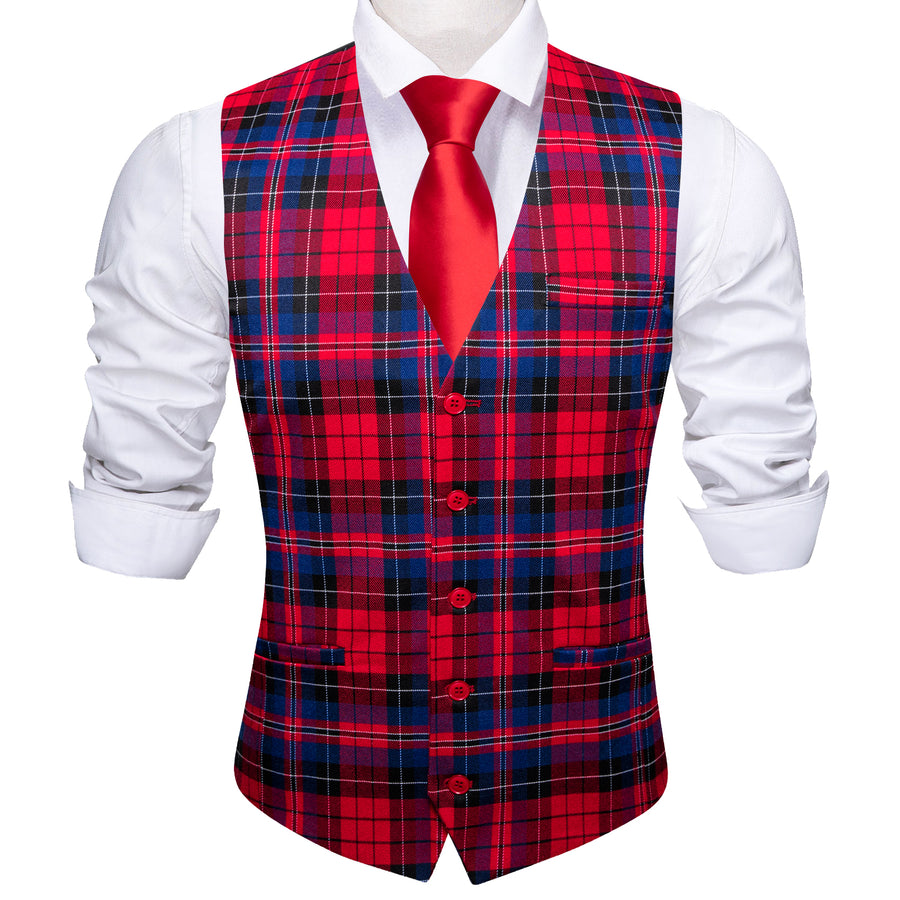 Red Blue Plaid Jacquard Men's Vest Set vest set    - Sophisticated Gentlemen