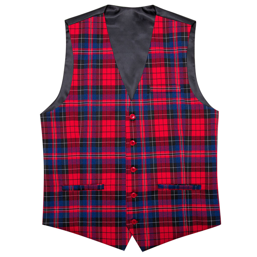 Red Blue Plaid Jacquard Men's Vest Set vest set S (Chest 40")   - Sophisticated Gentlemen