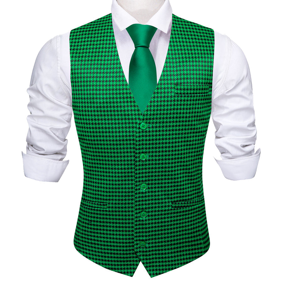 Emerald Green Plaid Jacquard Men's Vest Set vest set    - Sophisticated Gentlemen
