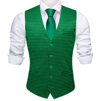 Emerald Green Plaid Jacquard Men's Vest Set vest set    - Sophisticated Gentlemen