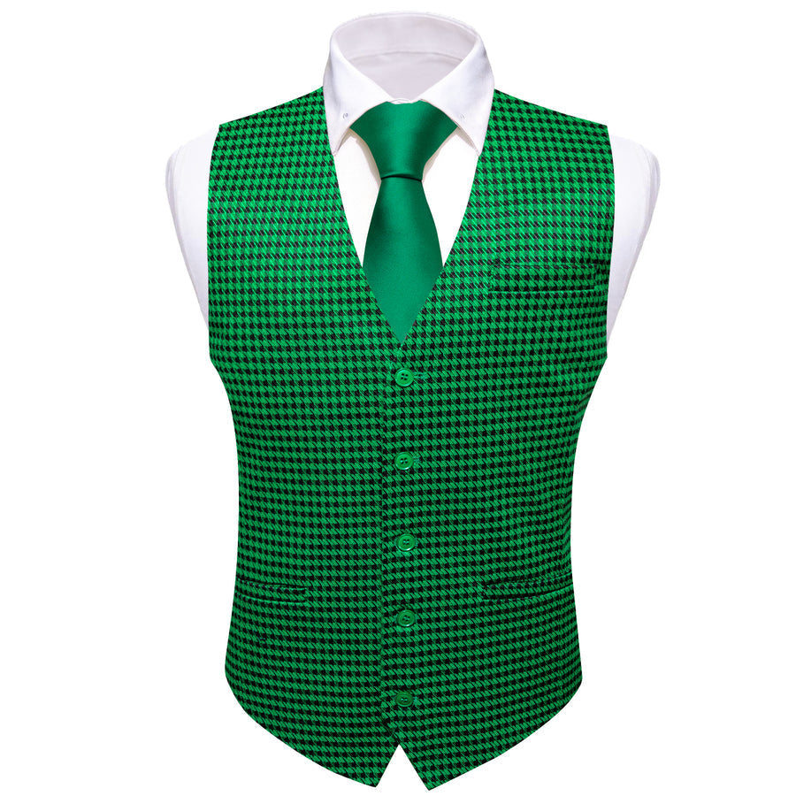 Emerald Green Plaid Jacquard Men's Vest Set vest set    - Sophisticated Gentlemen