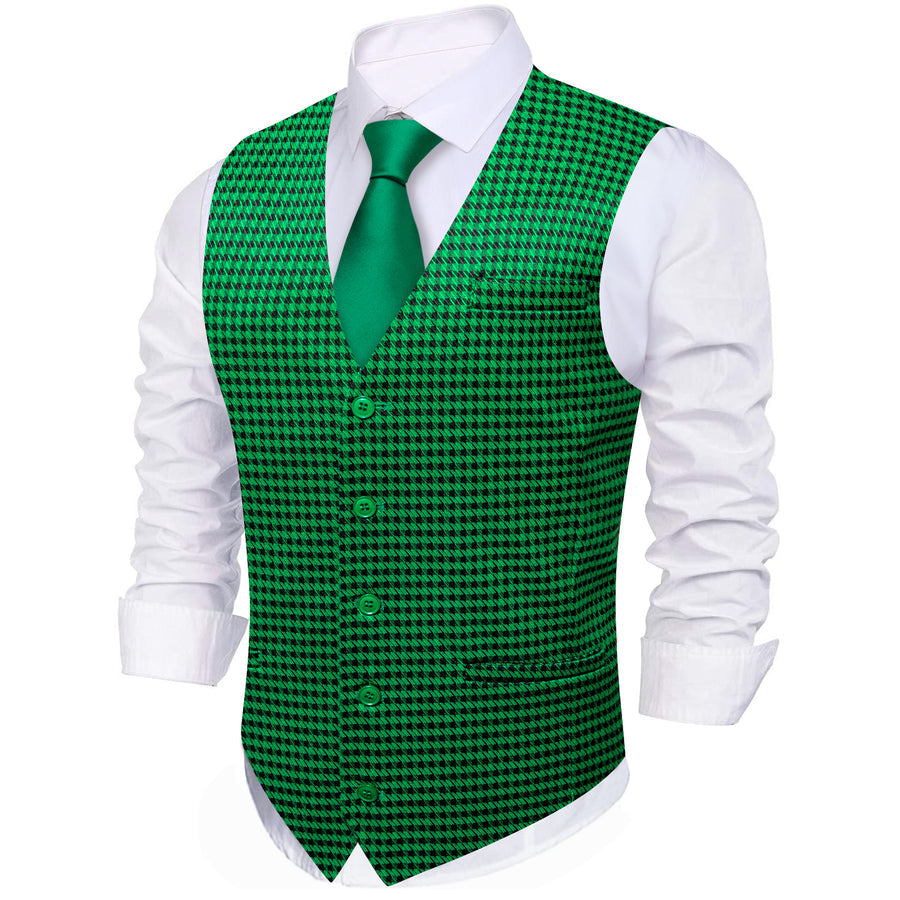 Emerald Green Plaid Jacquard Men's Vest Set vest set    - Sophisticated Gentlemen