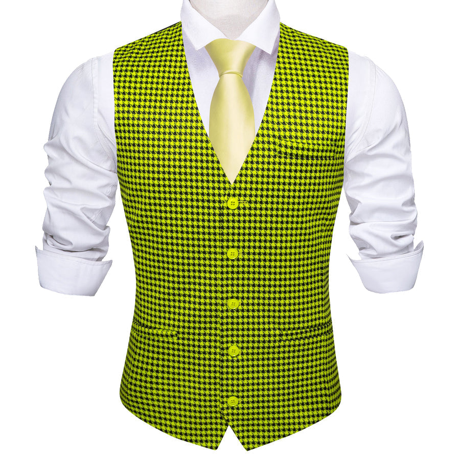 Yellow Black Plaid Jacquard Vest Set vest set    - Sophisticated Gentlemen
