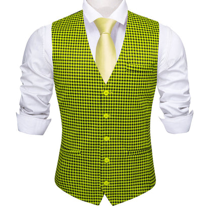 Yellow Black Plaid Jacquard Vest Set vest set    - Sophisticated Gentlemen