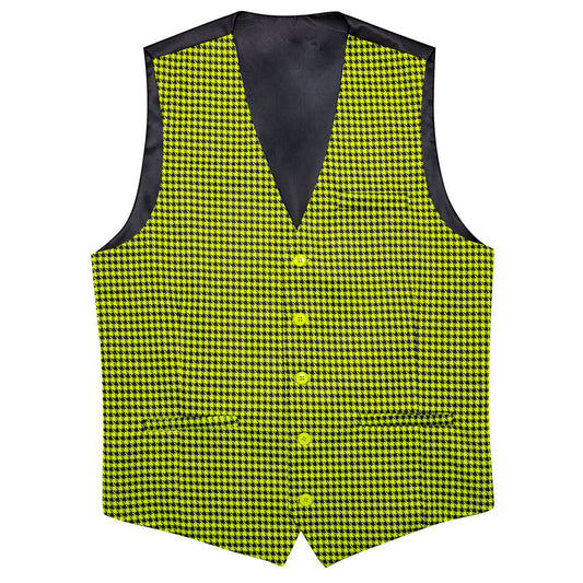 Yellow Black Plaid Jacquard Vest Set vest set S (Chest 40")   - Sophisticated Gentlemen
