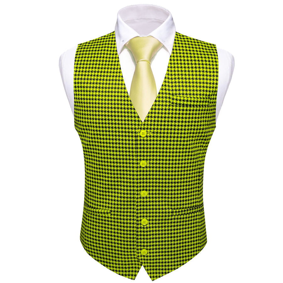 Yellow Black Plaid Jacquard Vest Set vest set    - Sophisticated Gentlemen