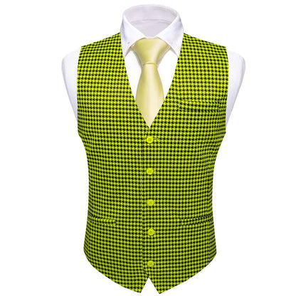 Yellow Black Plaid Jacquard Vest Set vest set    - Sophisticated Gentlemen