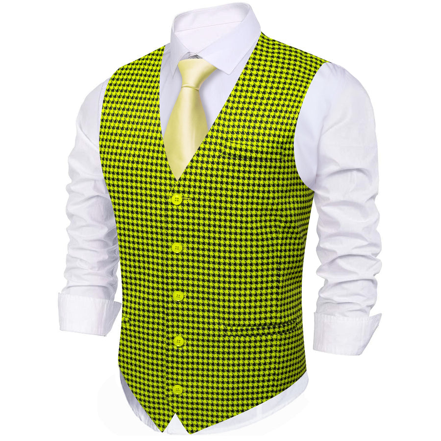 Yellow Black Plaid Jacquard Vest Set vest set    - Sophisticated Gentlemen
