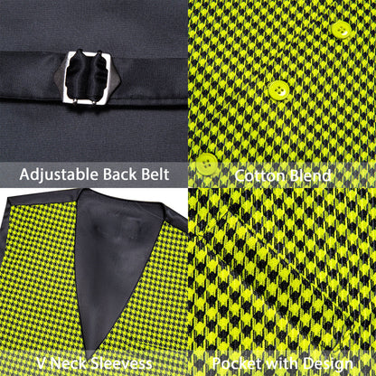 Yellow Black Plaid Jacquard Vest Set vest set    - Sophisticated Gentlemen
