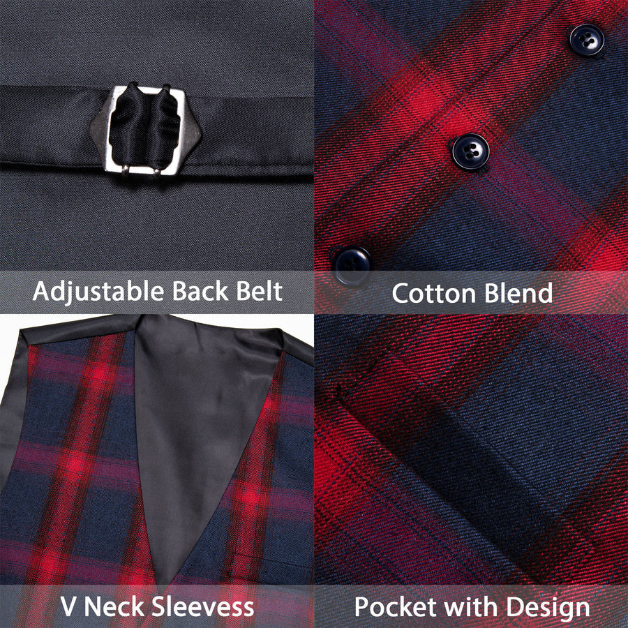 Deep Red Blue Plaid Jacquard Men's Vest Set vest set    - Sophisticated Gentlemen
