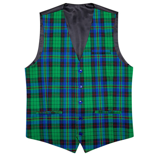 Green Blue Plaid Novelty Jacquard Men's Vest Set vest set S (Chest 40")   - Sophisticated Gentlemen