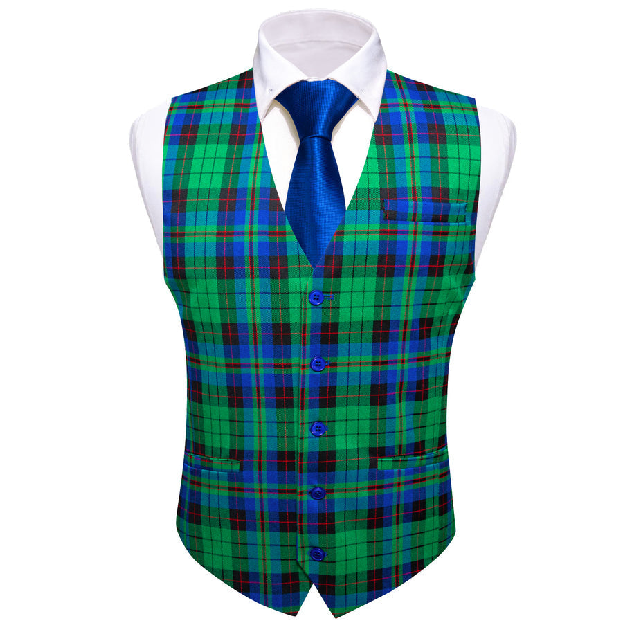 Green Blue Plaid Novelty Jacquard Men's Vest Set vest set    - Sophisticated Gentlemen