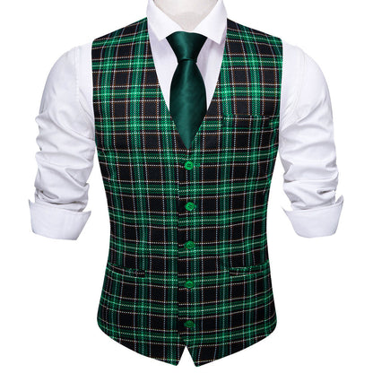 Green Blue Plaid Novelty Jacquard Men's Vest Set vest set    - Sophisticated Gentlemen