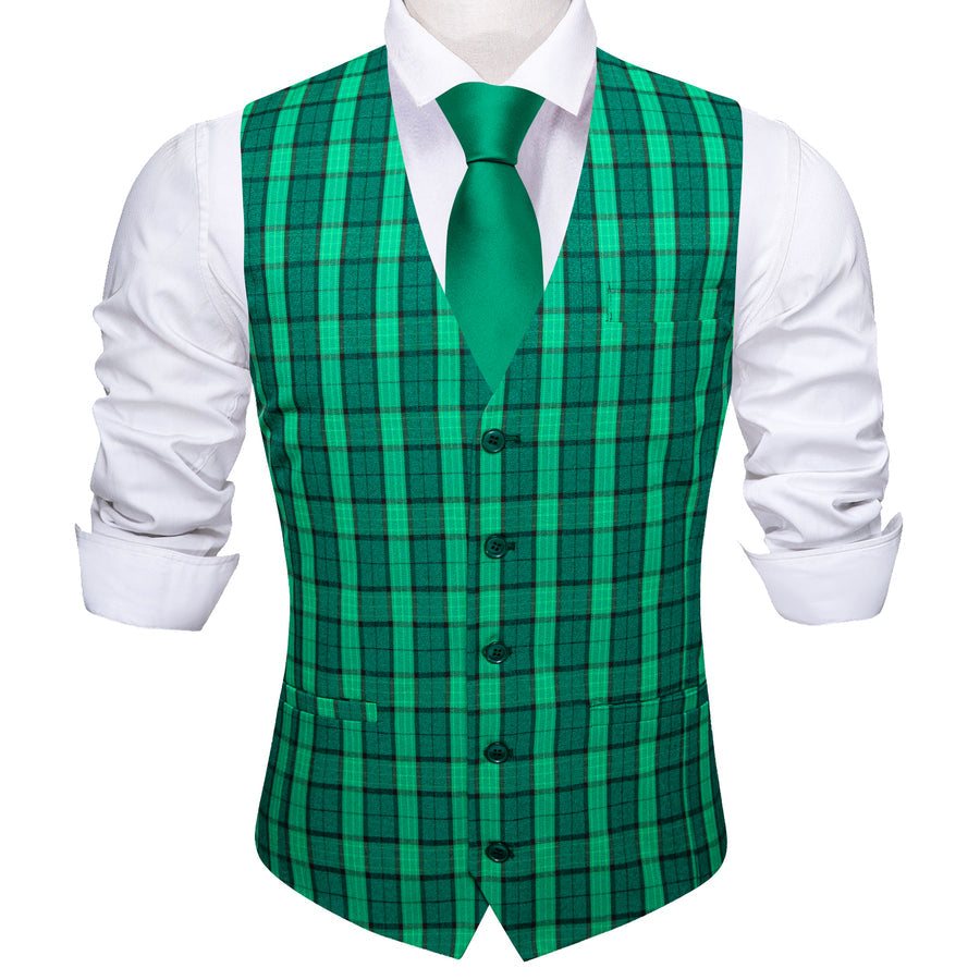 Light Green Plaid Novelty Jacquard Men's Vest Set vest set    - Sophisticated Gentlemen