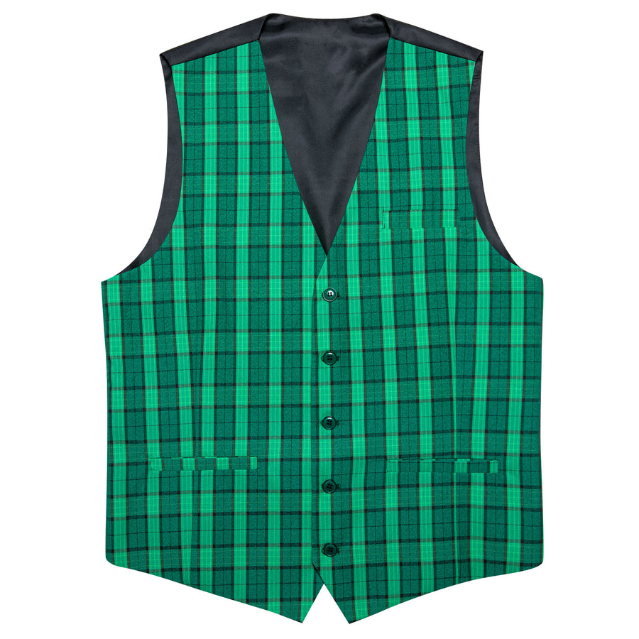 Light Green Plaid Novelty Jacquard Men's Vest Set vest set S (Chest 40")   - Sophisticated Gentlemen
