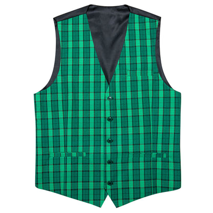 Light Green Plaid Novelty Jacquard Men's Vest Set vest set S (Chest 40")   - Sophisticated Gentlemen