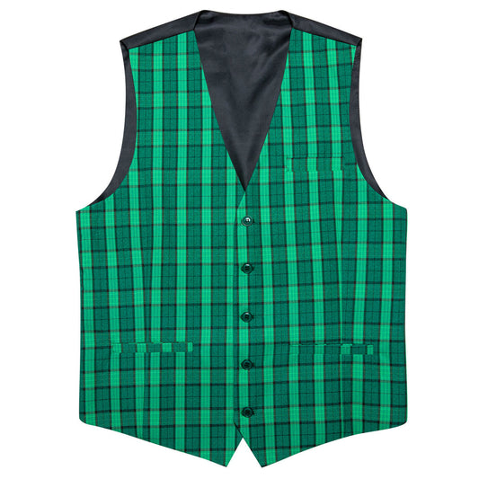 Light Green Plaid Novelty Jacquard Men's Vest Set vest set S (Chest 40")   - Sophisticated Gentlemen