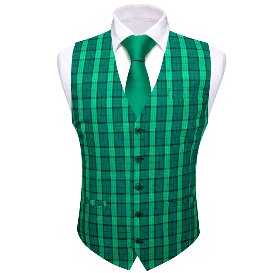 Light Green Plaid Novelty Jacquard Men's Vest Set vest set    - Sophisticated Gentlemen