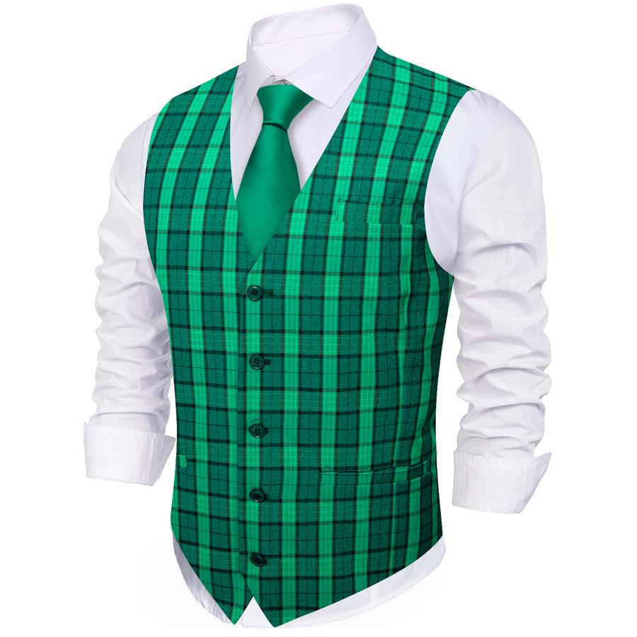 Light Green Plaid Novelty Jacquard Men's Vest Set vest set    - Sophisticated Gentlemen
