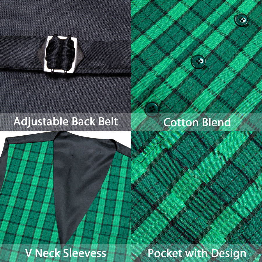 Light Green Plaid Novelty Jacquard Men's Vest Set vest set    - Sophisticated Gentlemen
