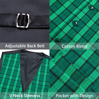 Light Green Plaid Novelty Jacquard Men's Vest Set vest set    - Sophisticated Gentlemen
