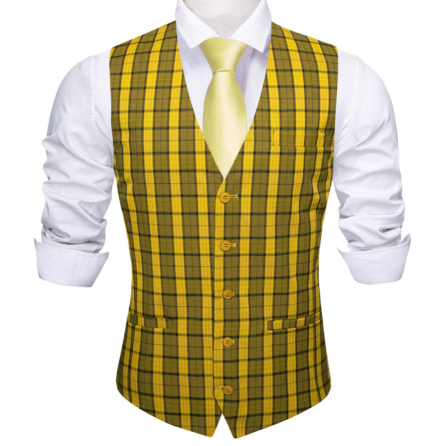 Yellow Black Plaid Novelty Jacquard Vest Set vest set    - Sophisticated Gentlemen