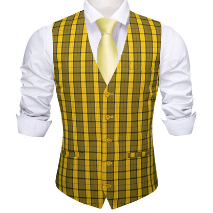 Yellow Black Plaid Novelty Jacquard Vest Set vest set    - Sophisticated Gentlemen
