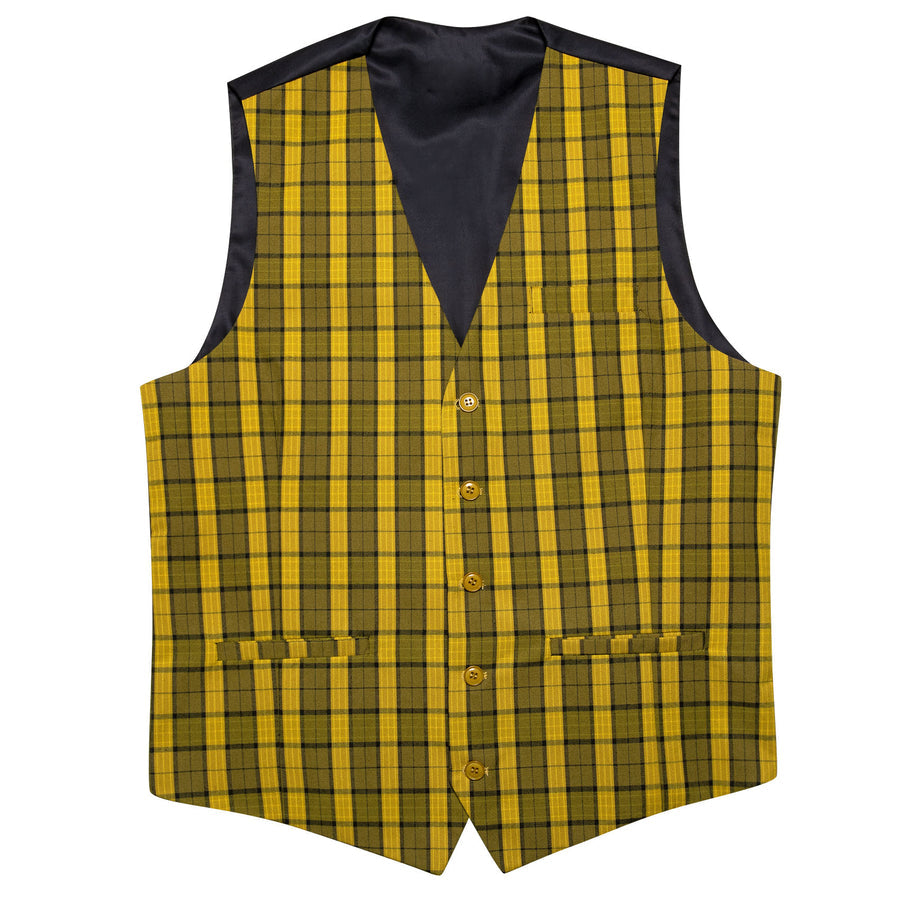 Yellow Black Plaid Novelty Jacquard Vest Set vest set S (Chest 40")   - Sophisticated Gentlemen
