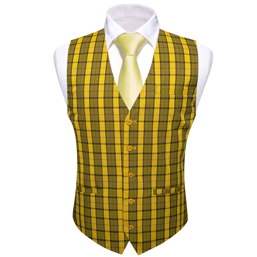 Yellow Black Plaid Novelty Jacquard Vest Set vest set    - Sophisticated Gentlemen