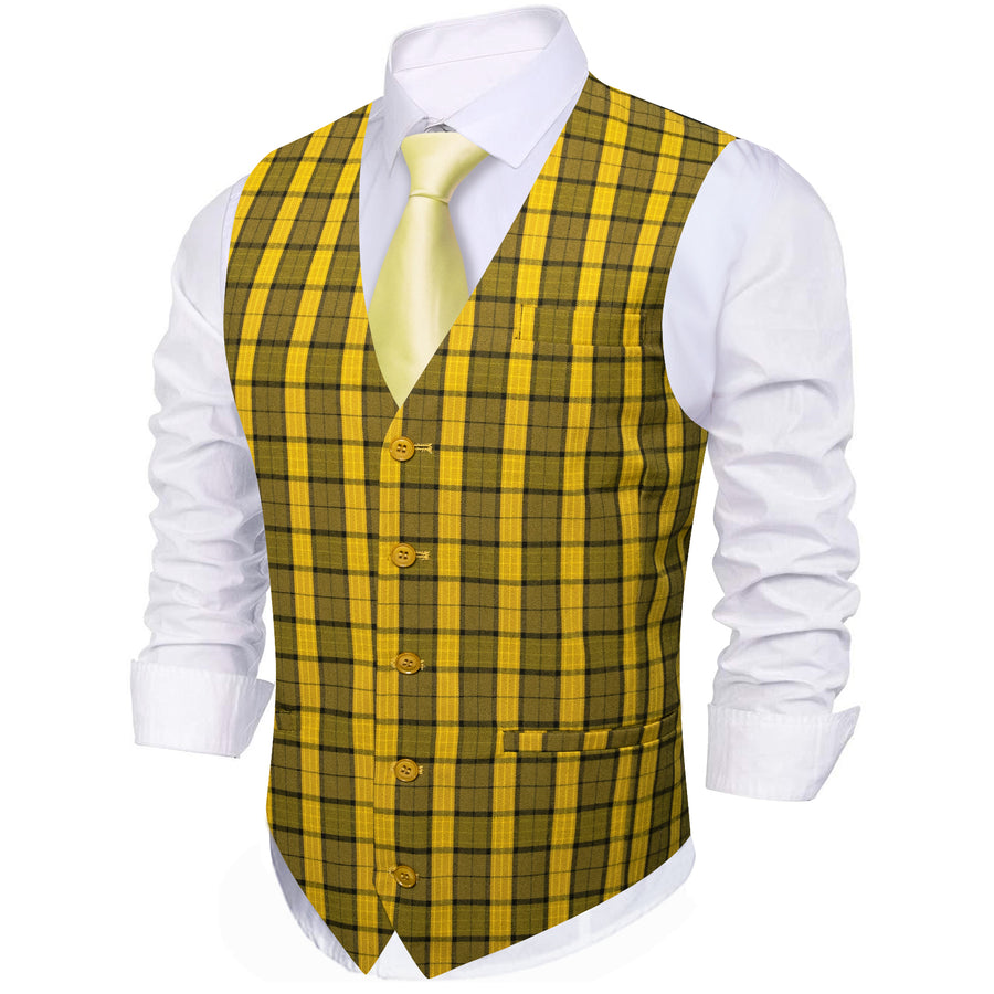 Yellow Black Plaid Novelty Jacquard Vest Set vest set    - Sophisticated Gentlemen