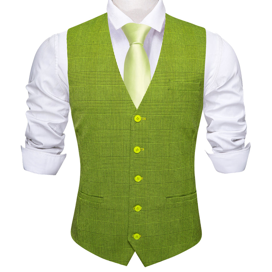 Grass Green Solid Jacquard Men's Vest Set vest set    - Sophisticated Gentlemen