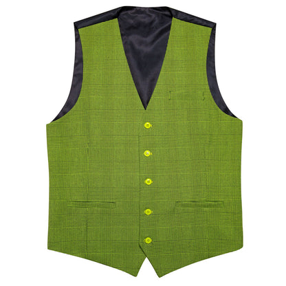 Grass Green Solid Jacquard Men's Vest Set vest set S (Chest 40")   - Sophisticated Gentlemen