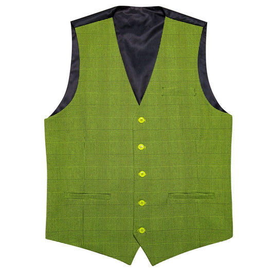 Grass Green Solid Jacquard Men's Vest Set vest set S (Chest 40")   - Sophisticated Gentlemen