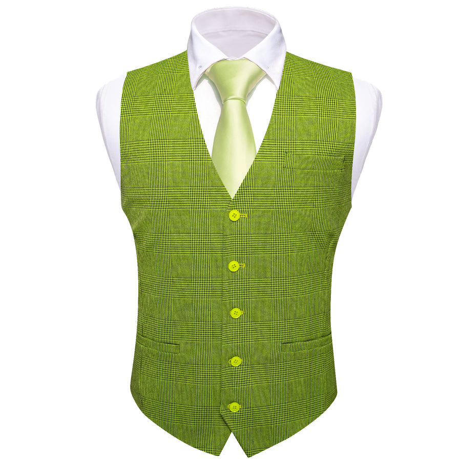 Grass Green Solid Jacquard Men's Vest Set vest set    - Sophisticated Gentlemen