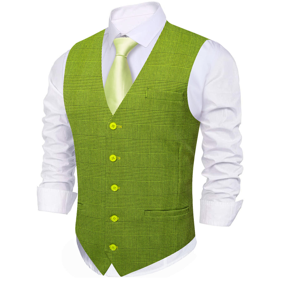 Grass Green Solid Jacquard Men's Vest Set vest set    - Sophisticated Gentlemen