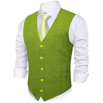 Grass Green Solid Jacquard Men's Vest Set vest set    - Sophisticated Gentlemen