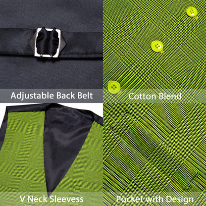 Grass Green Solid Jacquard Men's Vest Set vest set    - Sophisticated Gentlemen