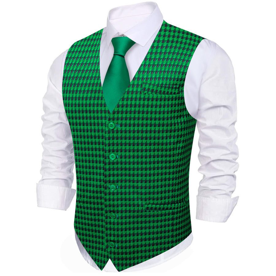 Emerald Green Novelty Jacquard Men's Vest Set vest set    - Sophisticated Gentlemen