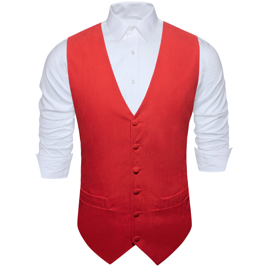 Classic Red Solid Splicing Jacquard Men's Vest Set vest set    - Sophisticated Gentlemen