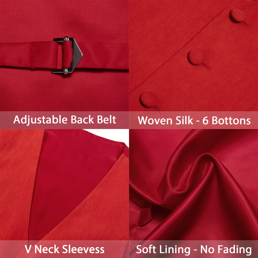 Classic Red Solid Splicing Jacquard Men's Vest Set vest set    - Sophisticated Gentlemen