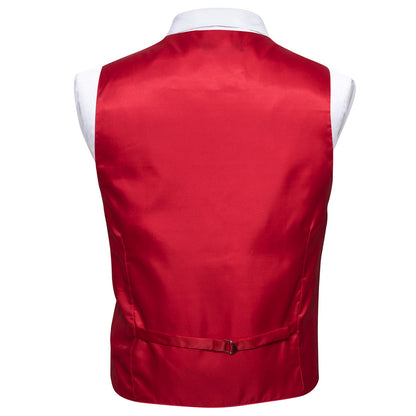 Classic Red Solid Splicing Jacquard Men's Vest Set vest set    - Sophisticated Gentlemen