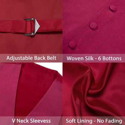 Red Solid Splicing Jacquard Vest Set vest set    - Sophisticated Gentlemen