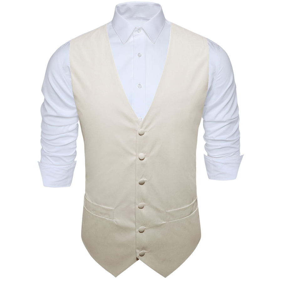 Champagne White Solid Splicing Jacquard Men's Vest Set vest set    - Sophisticated Gentlemen