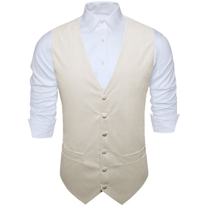 Champagne White Solid Splicing Jacquard Men's Vest Set vest set    - Sophisticated Gentlemen