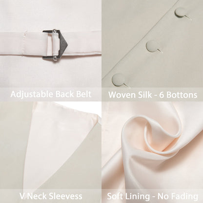 Champagne White Solid Splicing Jacquard Men's Vest Set vest set    - Sophisticated Gentlemen