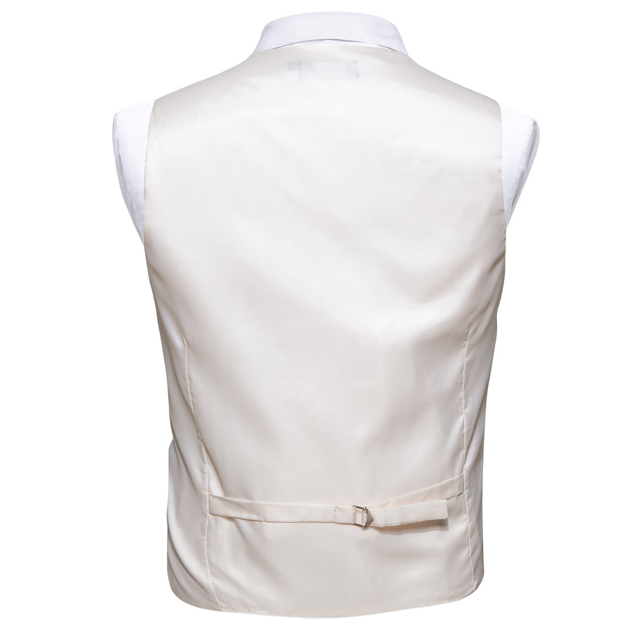 Champagne White Solid Splicing Jacquard Men's Vest Set vest set    - Sophisticated Gentlemen