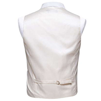 Champagne White Solid Splicing Jacquard Men's Vest Set vest set    - Sophisticated Gentlemen