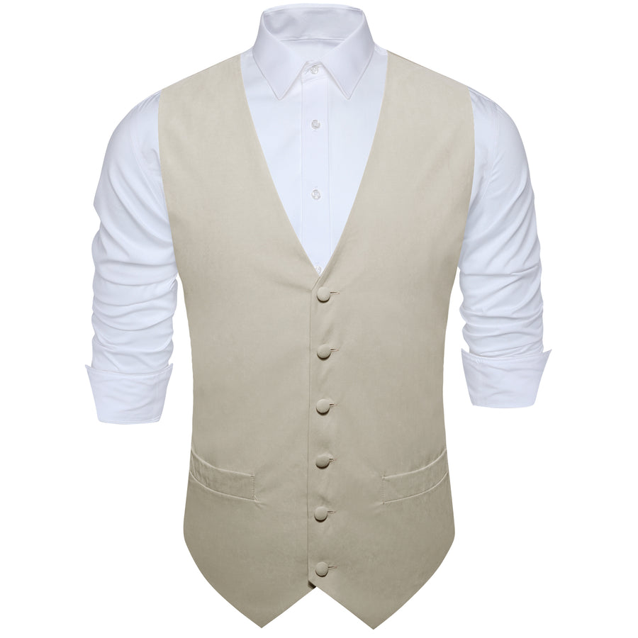 Light Brown Solid Splicing Jacquard Men's Vest Set vest set    - Sophisticated Gentlemen