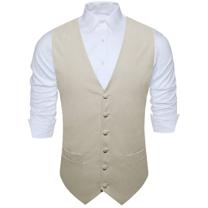 Light Brown Solid Splicing Jacquard Men's Vest Set vest set    - Sophisticated Gentlemen