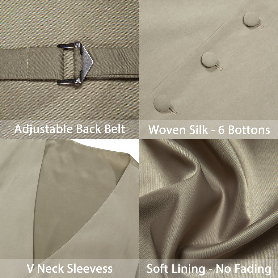 Light Brown Solid Splicing Jacquard Men's Vest Set vest set    - Sophisticated Gentlemen